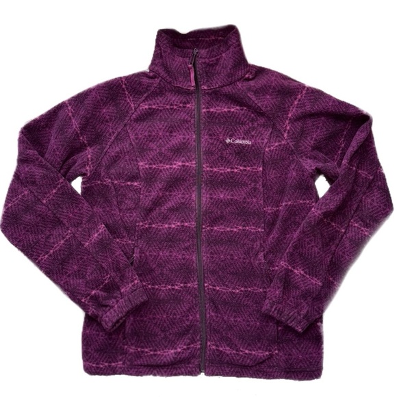 Columbia Full Zip-Up Fleece Rasberry Color Dual Toned Patterned Jacket - Picture 1 of 11